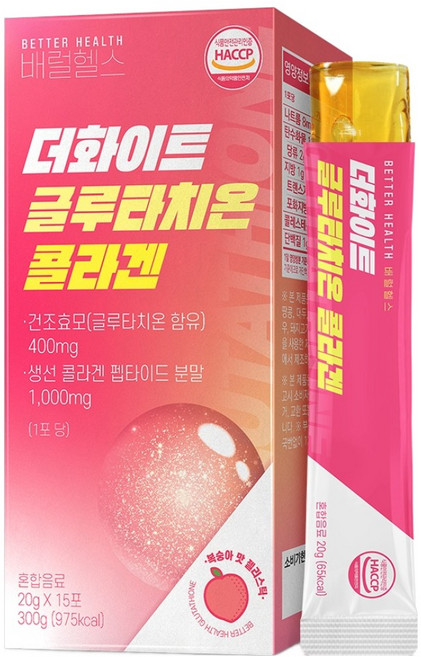 더존건강 배럴헬스 더화이트 글루타치온 콜라겐 젤리 스틱 복숭아맛 15p, 300g, 1개