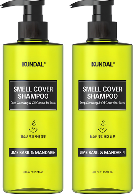 쿤달 올데이 스멜커버 청소년 샴푸 라임바질앤만다린향, 400ml, 2개
