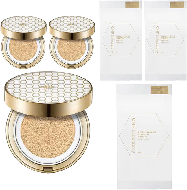 CNP차앤박 프로폴리스 앰플 인 래디언트 쿠션 본품 15g + 리필 15g 21호, 21호 라이트 베이지, 3개