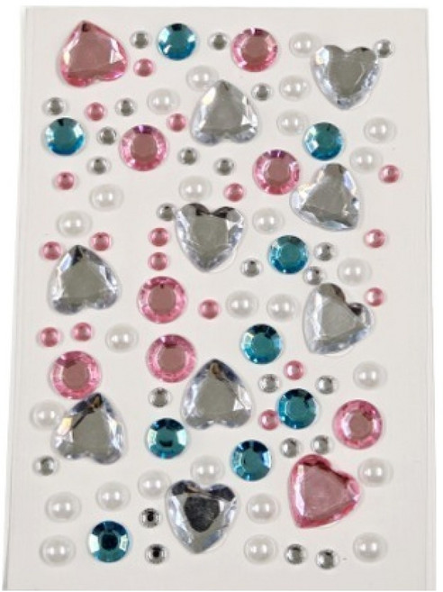 인아트 대용량 다꾸 예쁜 보석 스티커, 핑크화이트하트 + 블루다이아 화이트펄, 1개