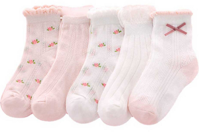 뿜뿜삭스 여아용 플라워 리본 프릴 양말 5종 세트 B14