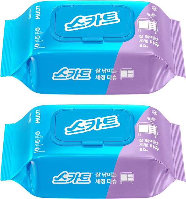 스카트 잘닦이는 세정티슈 80매, 2개