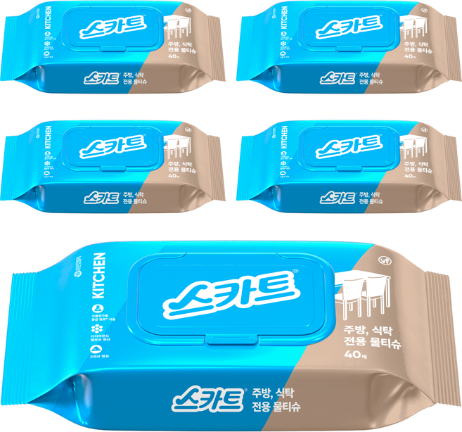 스카트 주방 식탁 전용 물티슈 40매, 5개