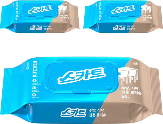 스카트 주방 식탁 전용 물티슈 40매, 3개