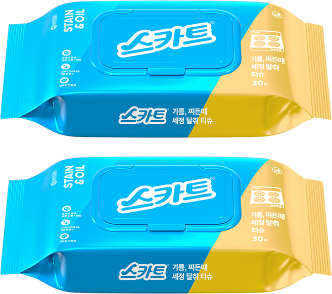 스카트 기름 찌든때 세정 탈취 티슈 30매, 2개