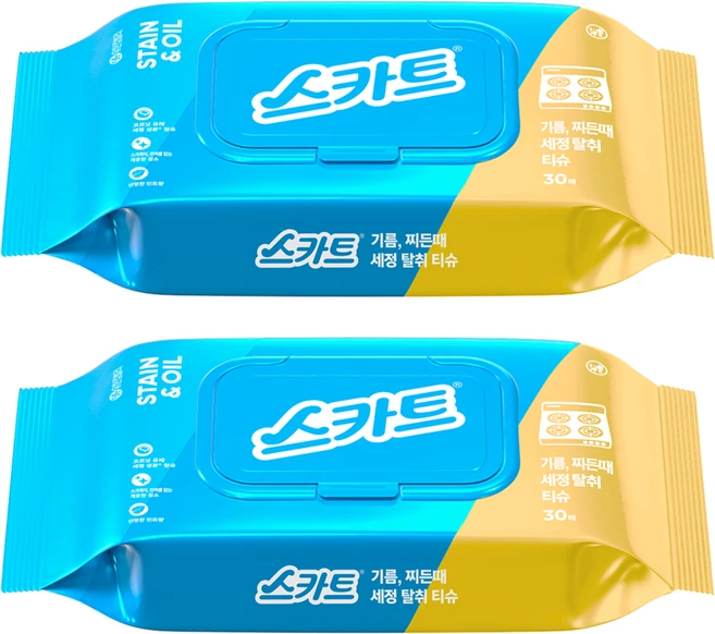 스카트 기름 찌든때 세정 탈취 티슈 30매, 2개 - 쿠팡