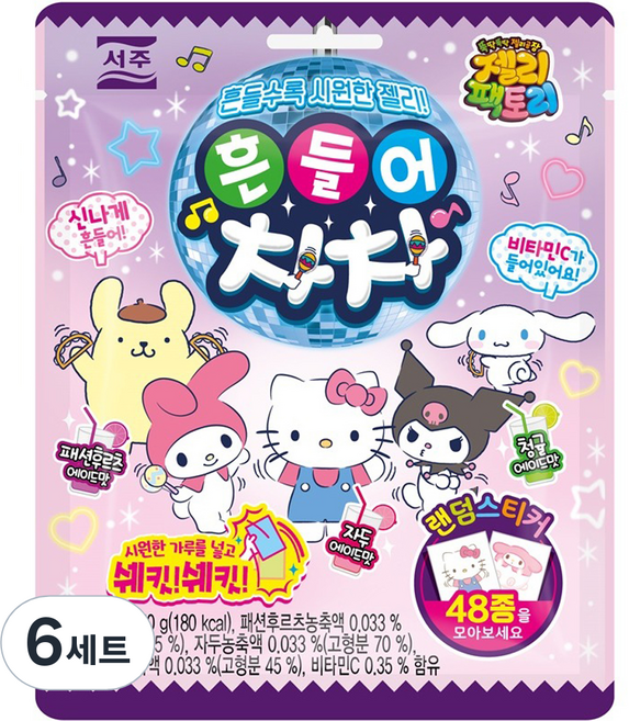 SEOJU 西洲 搖搖Chacha果凍 + 貼紙隨機出貨, 50g, 6個