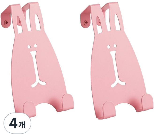 마켓피아 문걸이 다용도 후크 행거 토끼 디자인 도어훅, 분홍색, 4개
