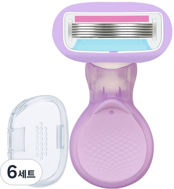 바롬몰 여성용 5중날 긁힘방지 면도기 숏 퍼플헤드 5.5 x 8cm + 블레이드 + 풀케이스 세트, 6세트