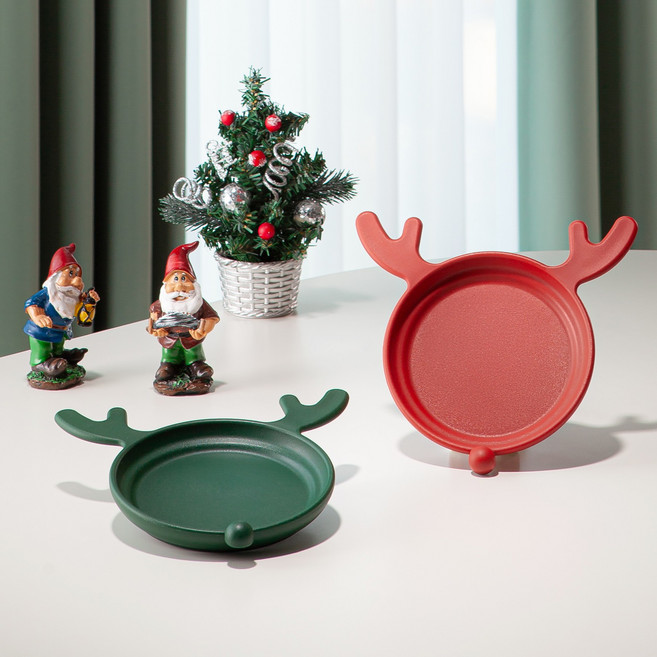 아띠홈 쁘띠포레 사슴접시 2종 세트, 그린 + 레드, 1세트