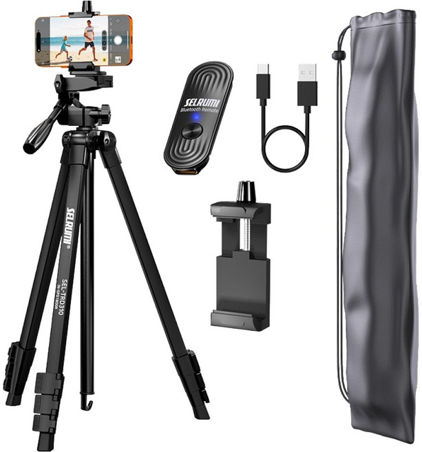 셀루미 최장 158cm 스마트폰 DSLR 삼각대 세트, SEL-TRD310(삼각대), SEL-ST200V(리모컨 블랙), 블랙, 1개