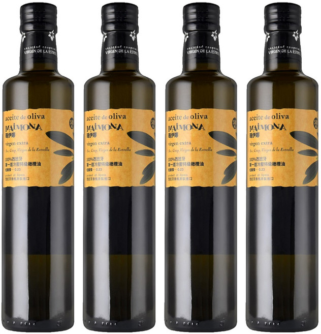MAiMONA 瑪伊娜 嚴選100%冷壓初榨特級橄欖油, 500ml, 4瓶
