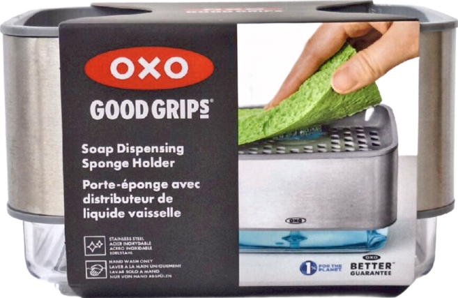 OXO 按壓式海綿給皂機 13.8 x 10 x 8.3cm, 銀色 + 透明色, 1個