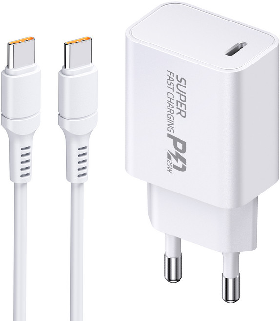 YINTO c타입 고속 충전기 25W PD3.0 PPS + C TO C 1.5M 100w 케이블 세트, 1세트, 화이트