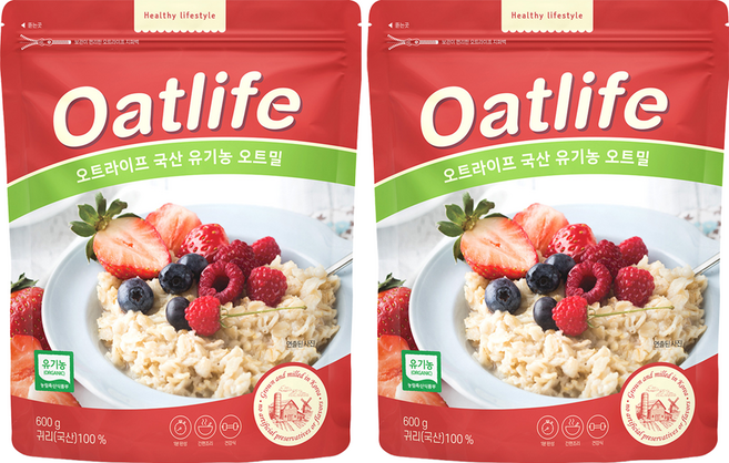 오트라이프 국산 유기농 오트밀, 600g, 2개