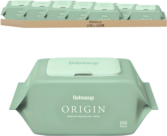 Bebesup Origin 嬰幼兒濕紙巾 掀蓋式, 100張, 10包