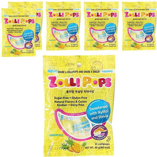 ZOLLI POPS 水果風味無糖棒棒糖, 40g, 鳳梨口味, 6袋