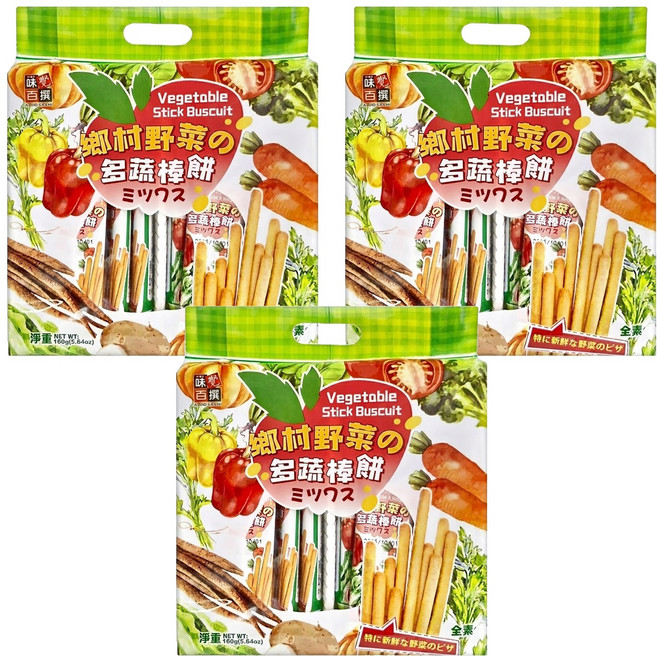 AJI OKASHI 味覺百撰 鄉村野菜之多蔬棒餅, 160g, 3袋