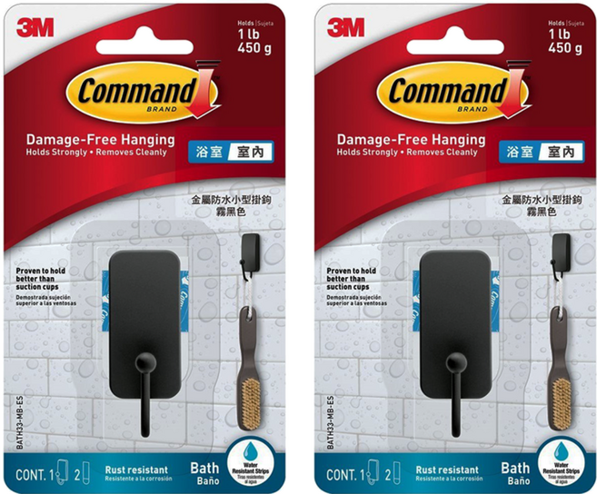 3M Command 無痕 金屬防水小型掛鉤 BATH33-MB-ES, 霧黑色, 2個
