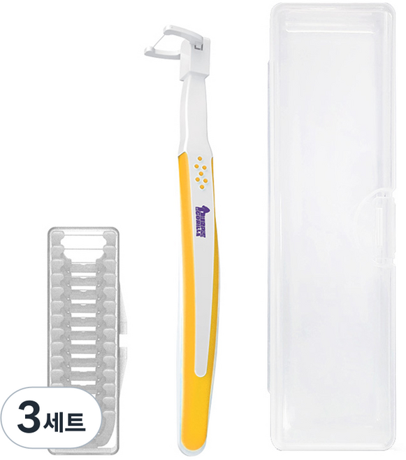 퍼플고릴라 신박한 칫솔형 손잡이 치실 오렌지 + 리필 14p + 휴대용 케이스 세트, 153mm, 3세트