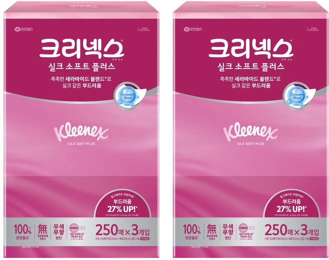 크리넥스 실크 소프트 플러스 미용티슈 2겹, 250매, 6개 - 쿠팡