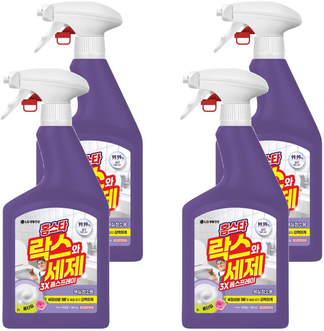 홈스타 락스와세제 3X 폼스프레이 후로랄 욕실청소용, 900ml, 4개