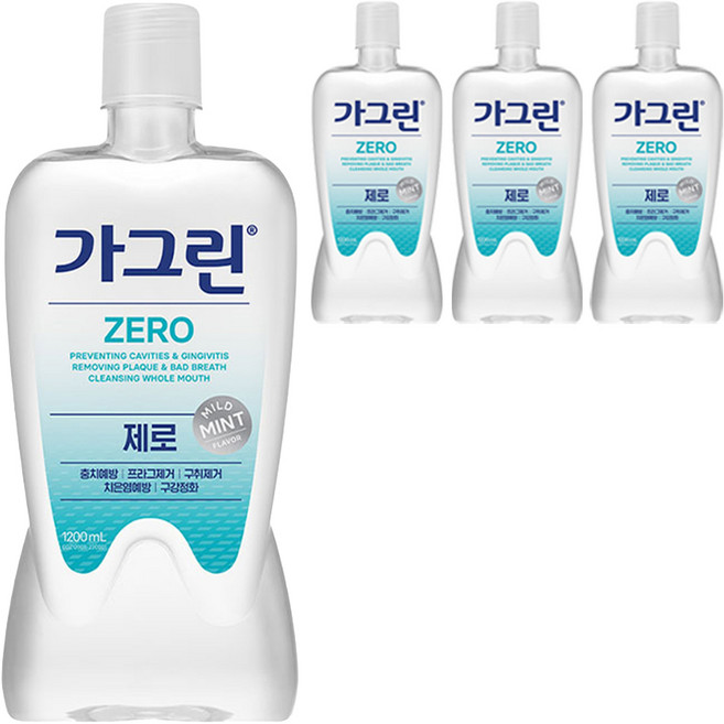 가그린 제로 구강청결제, 1.2L, 4개