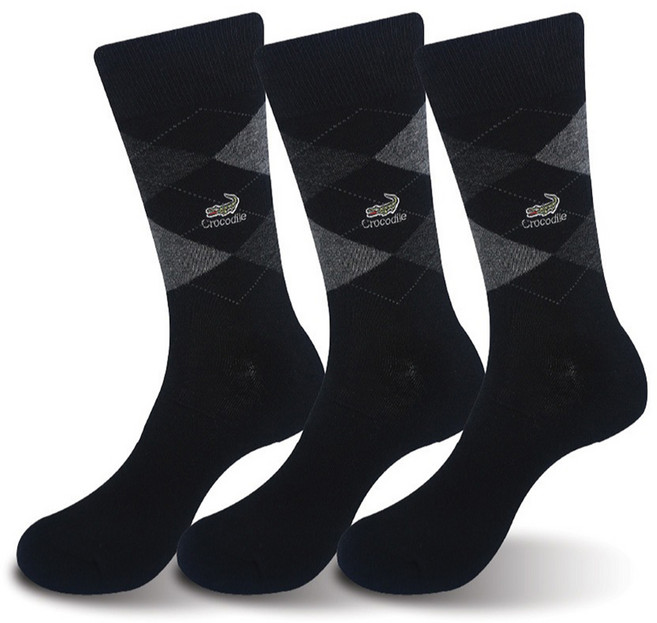 크로커다일 남성용 젠틀한 비즈니스 아가일 장목양말 3족 세트 CD332