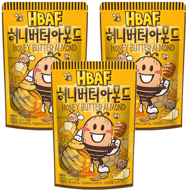 HBAF 杏仁果 蜂蜜奶油口味, 120g, 3包