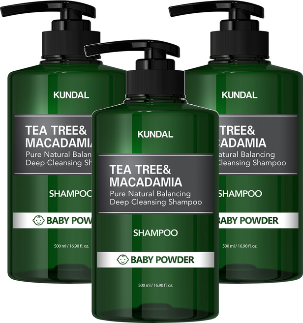 KUNDAL 昆黛爾 茶樹&澳洲堅果控油洗髮精 Baby Powder, 500ml, 3瓶