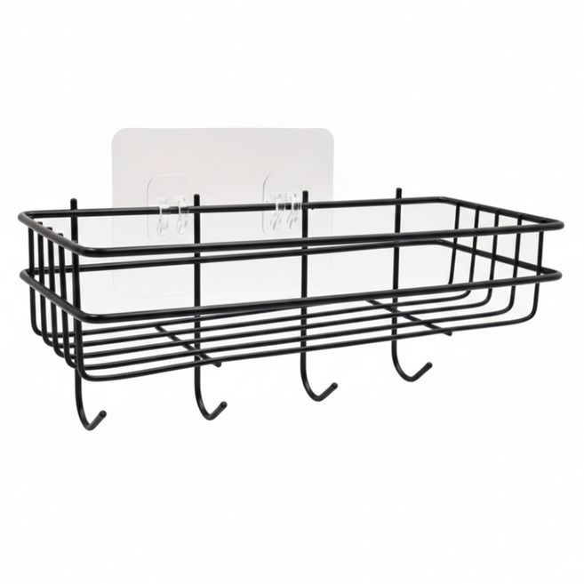 벨로나이트 욕실 벽걸이 멀티 철제 수납 선반 코너형 고리형, 블랙, 1개