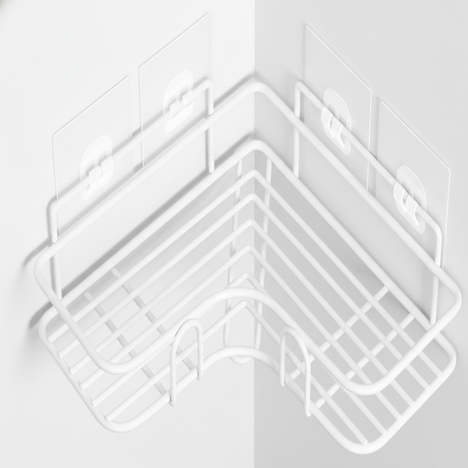 벨로나이트 욕실 벽걸이 멀티 코너선반 철제 수납 선반 코너형 고리형, 화이트, 1개