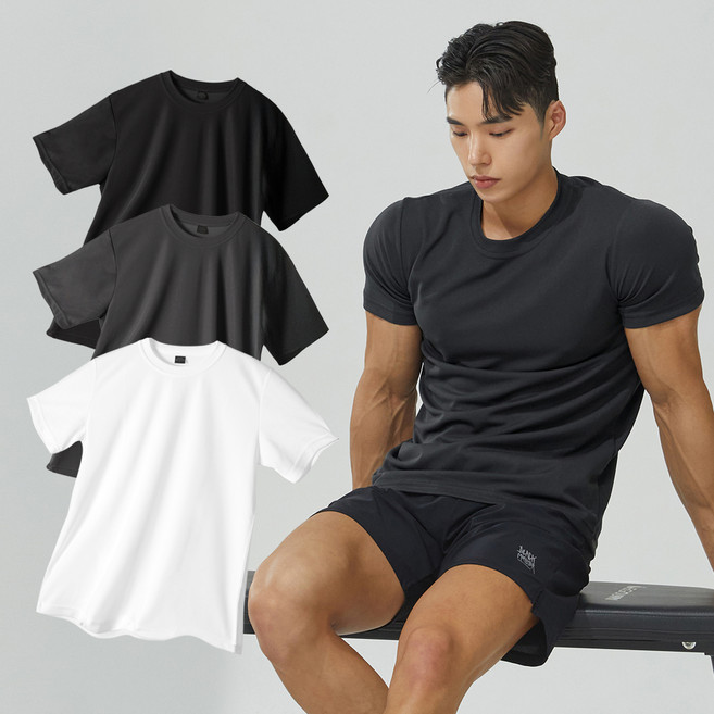 블랙몬스터핏 남녀공용 냉감 통기성 무지 쿨론 기능성 쿨 반팔 티셔츠 3P