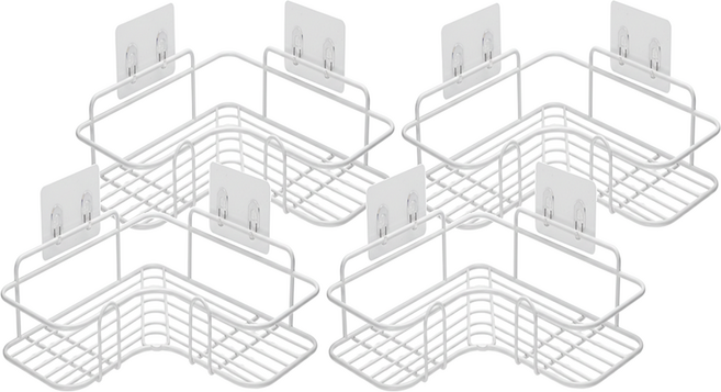 벨로나이트 욕실 벽걸이 멀티 코너선반 철제 수납 선반 코너형 고리형, 화이트, 4세트