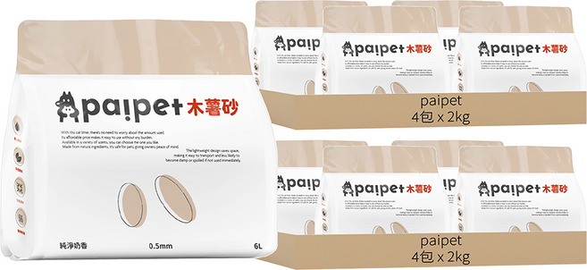 paipet 木薯砂 純植物貓砂, 8包, 6L, 純淨奶香