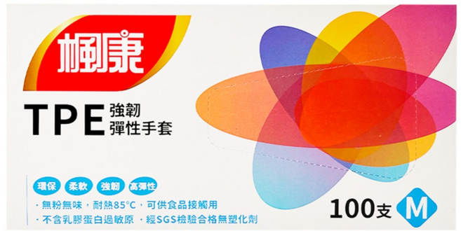 楓康 TPE強韌彈性手套 M, 100入, 1盒