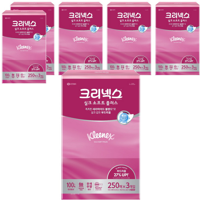 크리넥스 실크 소프트 플러스 미용티슈 2겹, 250매, 18개