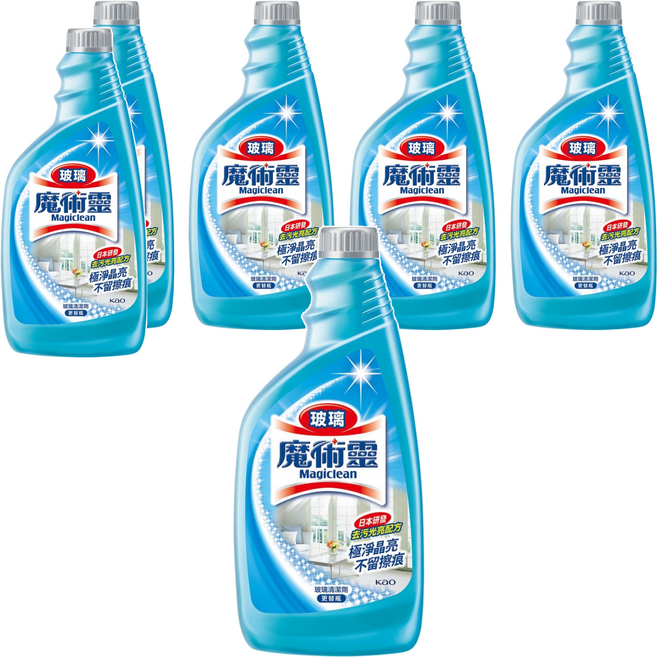 Kao 花王 Magiclean 魔術靈 台灣公司貨 玻璃清潔劑 更替瓶 檸檬香, 500ml, 6瓶