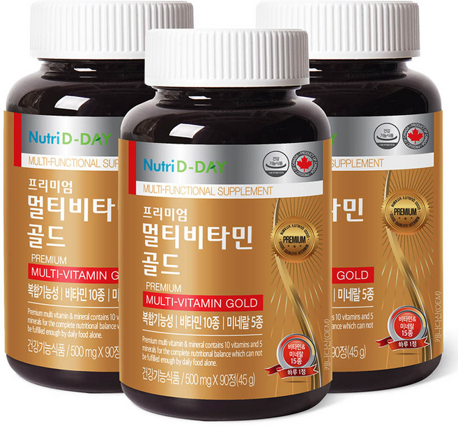 뉴트리디데이 프리미엄 멀티비타민 골드, 90정, 3개