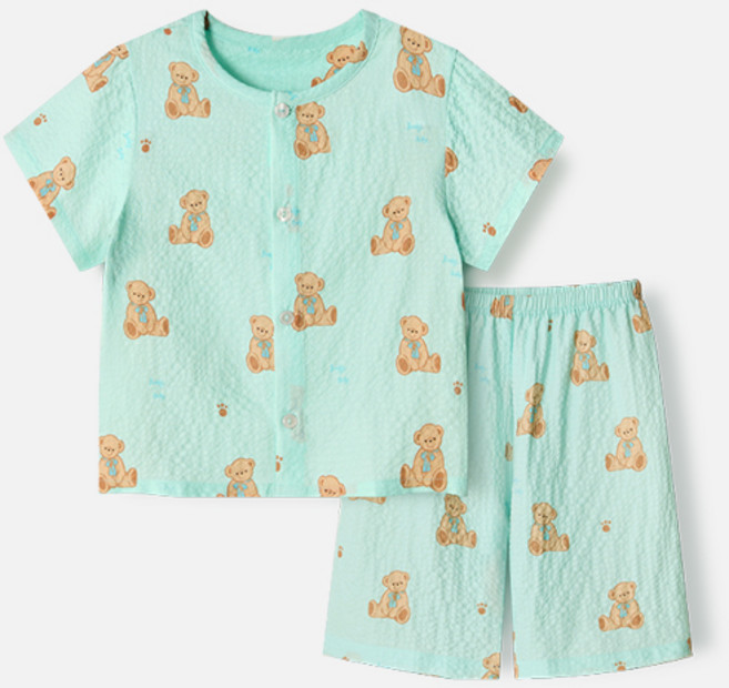 유니프랜드 아동용 냉감 통기성 러브베어 요루지 5부 잠옷 상하 세트