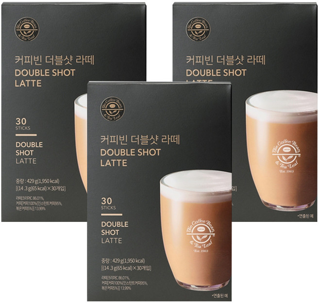 커피빈 더블샷 라떼 커피믹스, 14.3g, 30개입, 3개