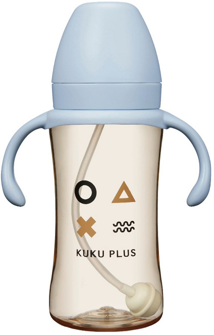 KU.KU Duckbill 酷咕鴨 KUKU PLUS 純真之瞳寛口PPSU成長奶瓶, 晨曦藍, 1個, 300ml