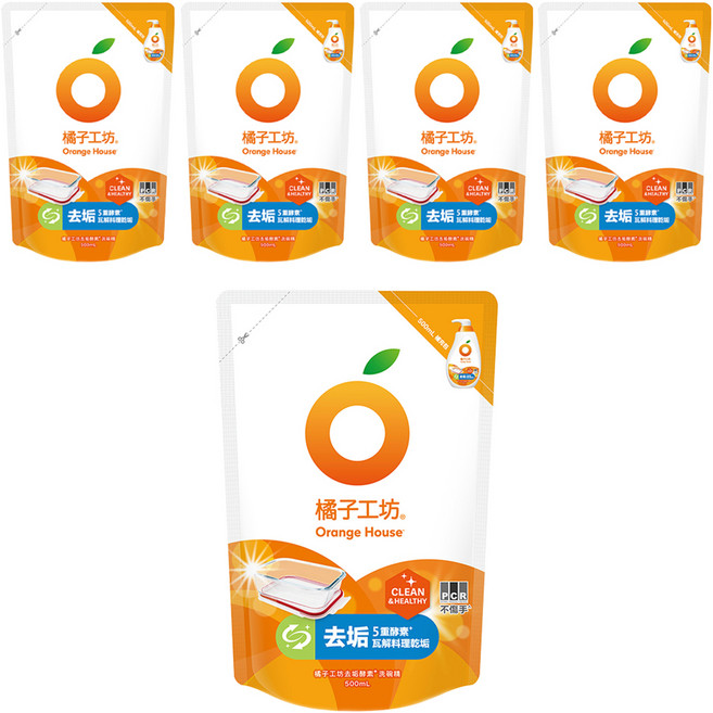 Orange House 橘子工坊 去垢酵素洗碗精補充包, 500ml, 5包