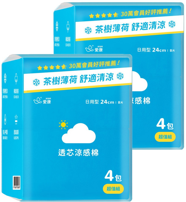 icon 愛康 透芯涼感棉 24cm, 日用, 32片, 2組