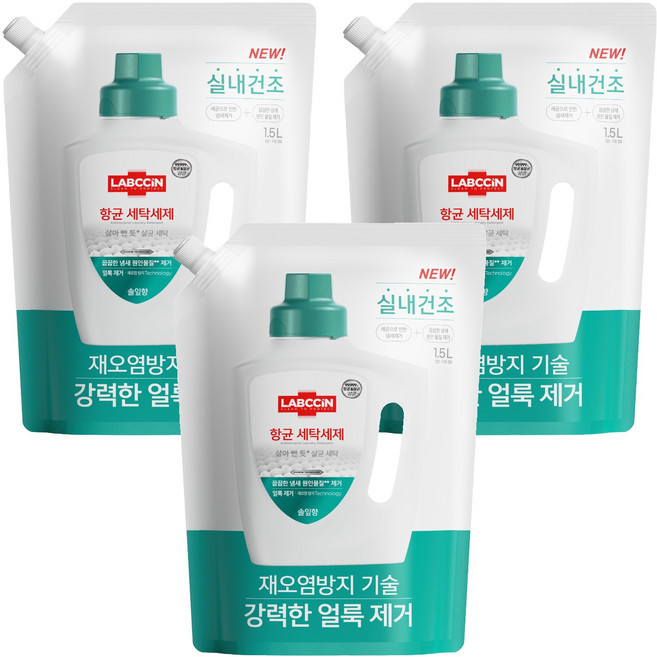 랩신 항균 솔잎향 세탁세제 리필, 1.5L, 3개