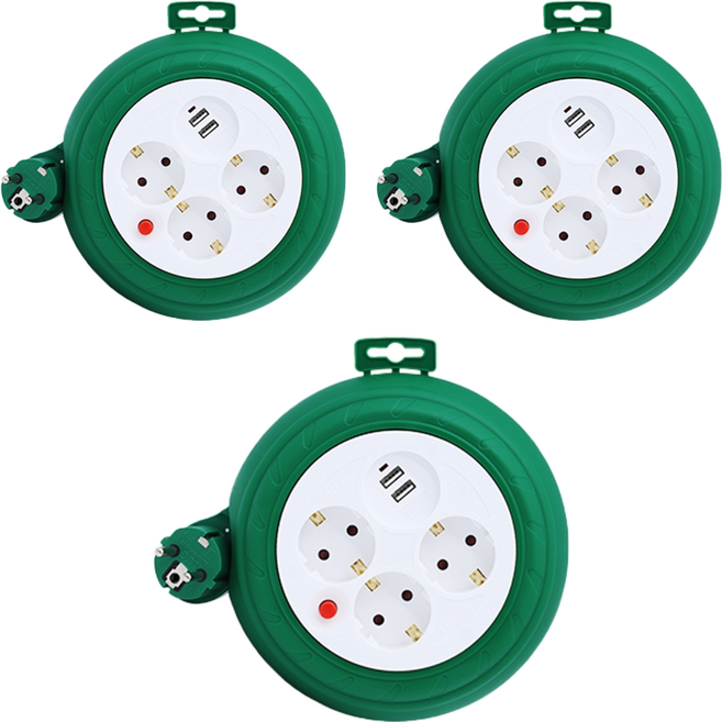 러그 USB 멀티릴선 멀티탭 1.0SQ, 3m, 그린, 3개
