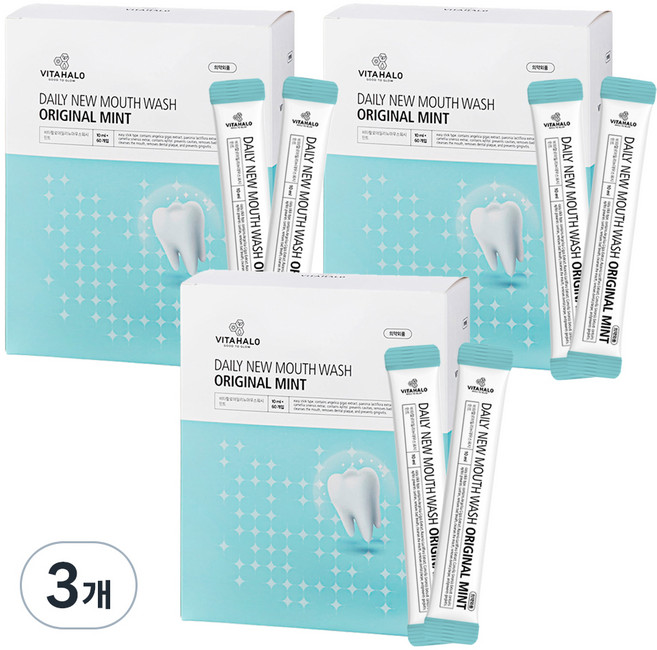 비타할로 데일리뉴 마우스워시 민트 스틱형, 600ml, 3개