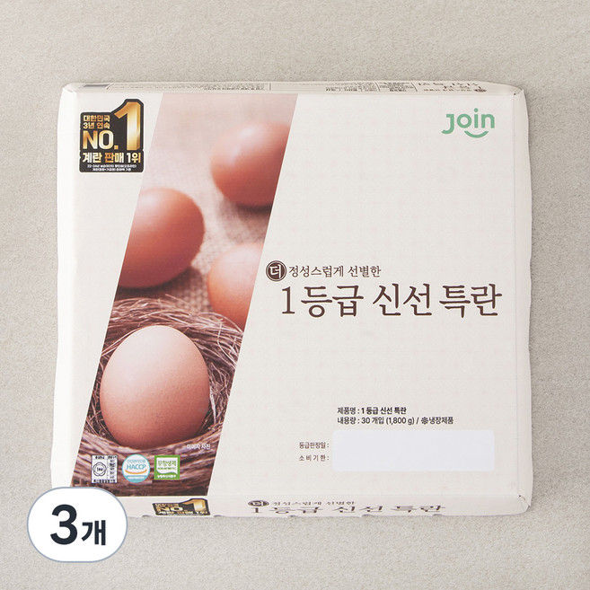 조인 무항생제 인증 1등급 신선 특란 1800g, 30구, 3개