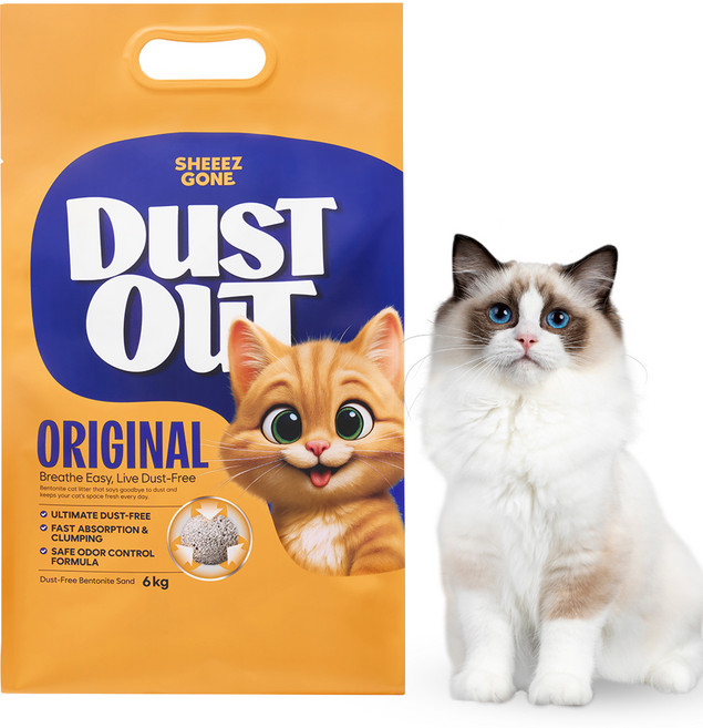 쉬즈곤 먼지아웃 벤토나이트 고양이 모래, 6kg, 1개, 무향