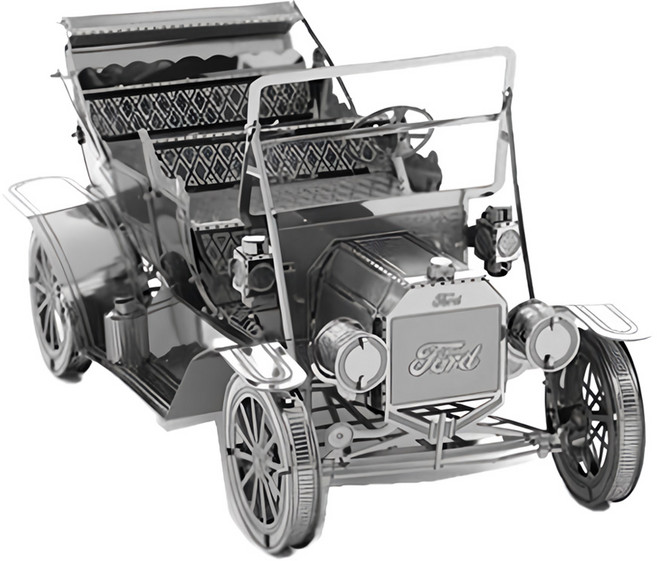 3D立體微型雕塑拼圖 模型 金屬拼圖 DIY組裝模型, 老爺車 銀色, 1組